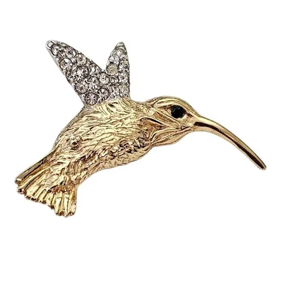 Castlecliff Clear Rhinestone Hummingbird Brooch Pin, Signed L331